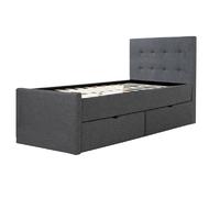 Lit Simple 90x200 Gris Sommier Lattes Tte De Lit Tissue 2 Tiroirs