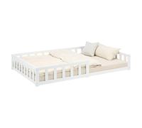 Homestyle4u Montessori 3026 Lit de sol, 120 x 200 cm, en bois, blanc, pour enfant, avec protection anti-chute, matelas et sommier à lattes