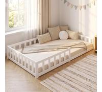 Homestyle4u Lit d'enfant Montessori 120x200 cm lit au sol avec matelas et barrière en bois blanc