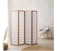Homestyle4u Paravent 4 parties pliable, Bois Shoji Blanc et Marron, 176 x 175 x 2,2 cm, Décoration intérieure