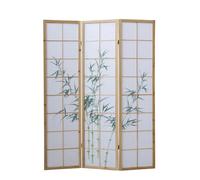 Homestyle4u Séparateur de pièce intérieur 3 Panneaux en Bois Brun Clair Paravent Pliable avec Motif Bambou Shoji Papier de Riz