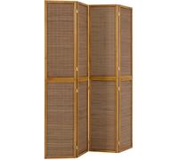 Homestyle4u Paravent Intérieur, 4 Panneaux, Bambou et Bois, Marron Clair, Hauteur 200 cm, Séparateur de Pièce Pliable