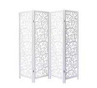 Homestyle4u Paravent intérieur 4 pièces, blanc, cloison de séparation, brise-vue, ornements en bois de pin