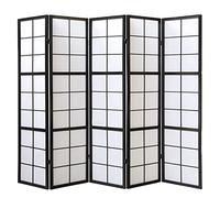 Homestyle4u Paravent intérieur Pliable 220 x 175 cm 5 pan Bois Noir Shoji en Papier de Riz