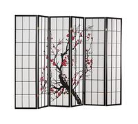 Paravent bois 6 pans noir shoji fleurs