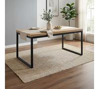 Homestyle4u Table à manger 160 × 90 cm, table moderne en bois de chêne noir, table à manger au design industriel avec aspect chêne et structure en métal stable, jusqu'à 6 personnes 3126