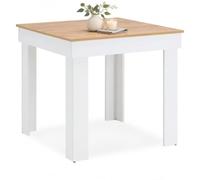 Homestyle4u Table à manger carrée en chêne blanc 80 x 80 cm | Table à manger de 80 x 80 cm en blanc/chêne avec plateau carré, surface facile d'entretien et espace pour 2 à 4 personnes.