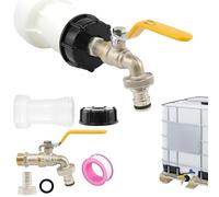Homethrive Accessoire de réservoir IBC, robinet d'écoulement pour réservoir d'eau de 1000 l, robinet 1/2", rallonge S60 x 6, filetage grossier, accessoire pour réservoir d'eau de pluie IBC