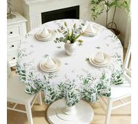 hometrixx Nappe Ronde Anti Tache Eucalyptus Fleurs Feuilles Nappe de Table Printemps Lavable Imperméable Polyester pour Salle à Manger Jardin fête Mariage ou Maisonr, Vert Sauge Diamètre 180 cm