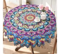 hometrixx Nappe Ronde Anti Tache Géométrie Marocaine Mandala Nappe de Table Bohème Rétro Lavable Imperméable Polyester pour Salle à Manger Jardin fête Mariage ou Maisonr, Diamètre 180 cm