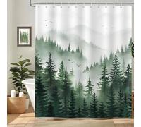 hometrixx Rideau de Douche Forêt Montagne Paysage Naturel 180x200cm Vert | Imperméable Polyester, Infroissable, Séchage rapide, Rideaux de Douche pour Salle de Bain, Lavable en Machine 12 Crochets