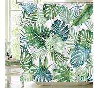 hometrixx Rideau de Douche Jungle Feuilles Tropicales 180x200cm Vert Blanc | Imperméable Polyester, Infroissable, Séchage rapide, Rideaux de Douche pour Salle de Bain, Lavable en Machine 12 Crochets