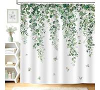 hometrixx Rideau Douche Vert Sauge Eucalyptus Feuilles Fleurs Été 180x180cm | Imperméable Polyester, Infroissable, Séchage rapide, Rideaux de Douche pour Salle de Bain, Lavable en Machine 12 Crochets