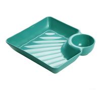 HomeVortex Assiette à raviolis carrée divisée avec compartiment à sauce intégré, vaisselle moderne en plastique PP pour cuisine et salle à manger, base antidérapante et bords lisses, vert