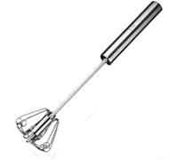 HomeVortex Batteur à œufs rotatif portatif en acier inoxydable 316, mélangeur manuel semi-automatique pour la cuisson, la crème à fouetter et mélanger les piles, argenté (S)