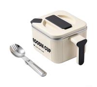 HomeVortex Boîte à déjeuner en acier inoxydable 304, 1500 ml, blanc | Bol à nouilles avec vidange et cuillère pliable, récipient carré portable pour le travail, l'école, les voyages, crème