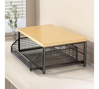 HomeVortex Chariot de cuisine pour micro-ondes avec panier de rangement extractible en bas, roulettes roulantes et freins de verrouillage, support d'étagère en métal et bois blanc/noir pour petites