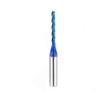 HomeVortex Fraise à défoncer CNC à triple tranchant avec spirale extra longue en carbure massif, revêtement bleu, pour le travail du bois et l'usinage composite, tige de 6,35 mm, longueur de 63,5 mm,