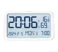 HomeVortex Grand réveil numérique LCD avec veilleuse, affichage de la température et du calendrier, moderne minimaliste, commandes faciles à utiliser, pour chambre à coucher ou bureau, noir (blanc)