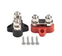 HomeVortex Lot de 2 barres omnibus M8, poteau de distribution d'alimentation de 1,9 cm, avec plaque de pont, bloc de jonction rouge et noir 48 V DC, pour connexion de câble de batterie solaire