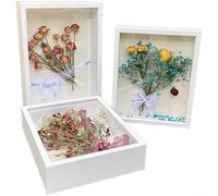 HomeVortex Lot de 2 cadres photo 3D faits à la main en forme de fleurs séchées creuses avec affichage de spécimen papillon, boîte d'ombre en MDF, pour art époxy, décoration murale, pour salon, chambre