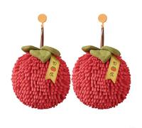 HomeVortex Lot de 2 essuie-mains en forme de boule pelucheuse - Motif kaki rouge - Torchons chenille très absorbants - Crochets sans perçage inclus - Accessoires de luxe pour cuisine et salle de bain