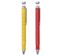 HomeVortex Lot de 2 stylos à encre gel multifonction avec règle 0-70 mm, échelles métriques/impériales, niveau et pointe de tournevis pour réparation de bureau et école, argent/noir (rouge jaune)