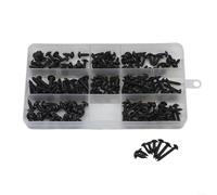 HomeVortex Lot de 200 vis autotaraudeuses plaquées zinc noir, avec rondelles, tête ronde, fixations croisées encastrées, pour assemblage en bois, métal, plastique, pour kit assorti de m3 à M5.8