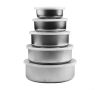 HomeVortex Lot de 5 bols mélangeurs emboîtables en acier inoxydable avec couvercles transparents, pour le stockage des aliments et la préparation des repas, passent au lave-vaisselle, argent, 10 cm à