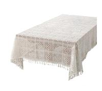 HomeVortex Nappe au crochet vintage 140 x 100 cm - Housse en dentelle de coton avec bord brodé pour la maison, la salle à manger, la décoration de mariage - Tissu de protection lavable (140 x 140 cm)