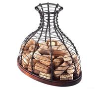 HomeVortex Panier de rangement en liège avec cadre en fer avec finition chêne pour comptoir de cuisine, organisateur décoratif pour bouchons de vin et petits articles, doré/noir, 24 x 15 x 22 cm