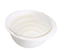 HomeVortex Panier de vidange amovible double couche, passoire à fruits rotative et bol de lavage, avec poignées antidérapantes, passoire de cuisine en polypropylène, pour légumes, riz, gris (blanc)