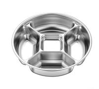 HomeVortex Plateau de service rond en acier inoxydable à 5 compartiments avec sections profondes pour épices, condiments, collations et plats d'accompagnement, assiette empilable de cuisine 22,5 cm