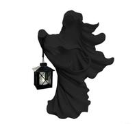 HomeVortex Statue de sorcière en résine avec lanterne, décoration d'Halloween noire et blanche pour jardin, cour, pelouse, figurine effrayante sculptée à la main avec lumière solaire ou LED pour