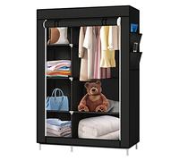 homewell Armoire Chambre en Tissu,Penderie Portable avec Barre de Suspension, Porte-vêtements Pliable, Vestiaire, Chambre, Salle d’étude (Noir, 5)