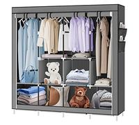 homewell Armoire Chambre en Tissu,Penderie Portable avec Barre de Suspension, Porte-vêtements Pliable, Vestiaire, Chambre, Salle d’étude (Gris, 5)