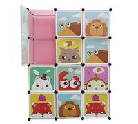 homewell Armoire de Rangement Modulaire Enfant 12 Cases 4 Étages 111×37×147cm, 2 Tringles à Vêtements, Design Animaux Cartoons,pour Vêtements, Chaussures, Livres, Assemblage Facile