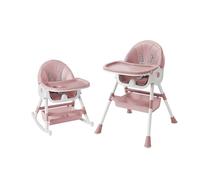 Homewell Chaise haute pliante 6 en 1 pour bébé et enfant avec ceinture de sécurité et panier, chaise haute réglable en hauteur à partir de 6 mois, blanc/bleu/rose