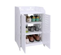 homewell Commode à Chaussures en PP avec Deux Portes, Couleur Blanche, Robuste et Spacieuse, Adaptée pour Entrée, Chambre et Salon (3)