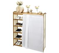 homewell Porte-Chaussures en Bambou à 6 Niveaux avec Rideau Coulissant 70×24×97cm, étagère à Chaussures pour entrée, Rangement de Chaussures à économie d'espace