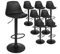 homewell Tabouret de Bar Lot de 8, Plastique Siège & Cuir PU Rembourré, Tabouret Pivotant Réglable, Métal Chaise Bar avec Repose-Pieds (8, Noir)