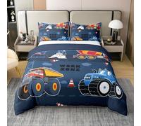 Homewish 200x200 Cartoon Truck Coton Housse de Couette,Enfant Garçon Fille Excavatrice Literie Set,Camion de Construction Parure de Lit,Camion Mécanique Couvre Lit,2 Taies d'oreiller Super Doux