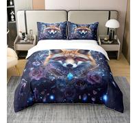 Homewish 3D Wolf Parure de Lit Bohème Dream Chaser Enfants Literie Ensemble Femmes Chambre Décor Romantique Rose Violette Couvre Lit 220x240 Triple Bleu Galaxy Housse de Couette avec Zip Cravate