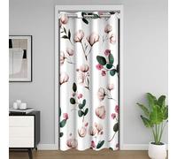 Homewish Blanc Rose Coton Rideaux de Séparation de Chambre,Belle Laine Impression Rideau Porte Entrée,Ferme Plantes Fleurs Rideau de Porte,Branches Fleurs Rideau Occultant 132x203