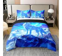 Homewish Blanc Wolf 140x200 Coton Parure de Lit,Dream Aurora Star Sky Galaxy Couvre Lit,Iceberg Housse de Couette Set,Imprimé Animalier Safari Literie Set avec Lacets d'angle