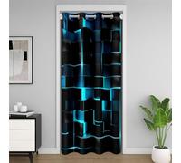 Homewish Bleu Noir Géométrique Rideau de Porte 106x203,Cubique Rideau de Porte Garçon Adolescent Adulte,Lumineux Néon Géométrique Rideau Invisible Grille Géométrique Moderne Rideau de Porte