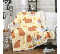 Homewish Capybaras Couverture non tissée 100 x 130 cm pour tout-petits, adolescents, adolescents - Jolie capybaras marron floue dessin animé oiseau lancer orange pour lit canapé Jaune marron