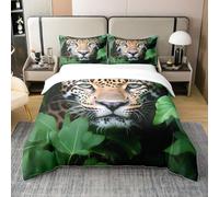 Homewish Coton 3D Cheetah Housse de Couette Léopard Confort Parure de lit Vert Feuillage Plantes Literie Set Safari Afrique Animaux Ensemble de Lit Fermeture À Glissière,Chaleur 220x240