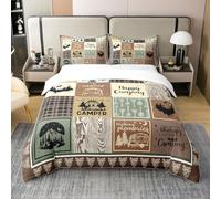 Homewish Coton Beige Buffalo Motif Linge de Lit 200x200 Campagne Camping Tartan Housse de Couette Voyage Remorque Rustique Ferme Chalet Couvre Lit Jungle Thème Boisé Parure de Lit