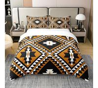 Homewish Coton Ethnique Bohême Parure de Lit,Bohême de L'Ouest Aztèque Doux Respirant Housse de Couette,Tribal Géométrique Triangle Literie Set,Vintage Style Exotique Décor Couvre Lit,200x200